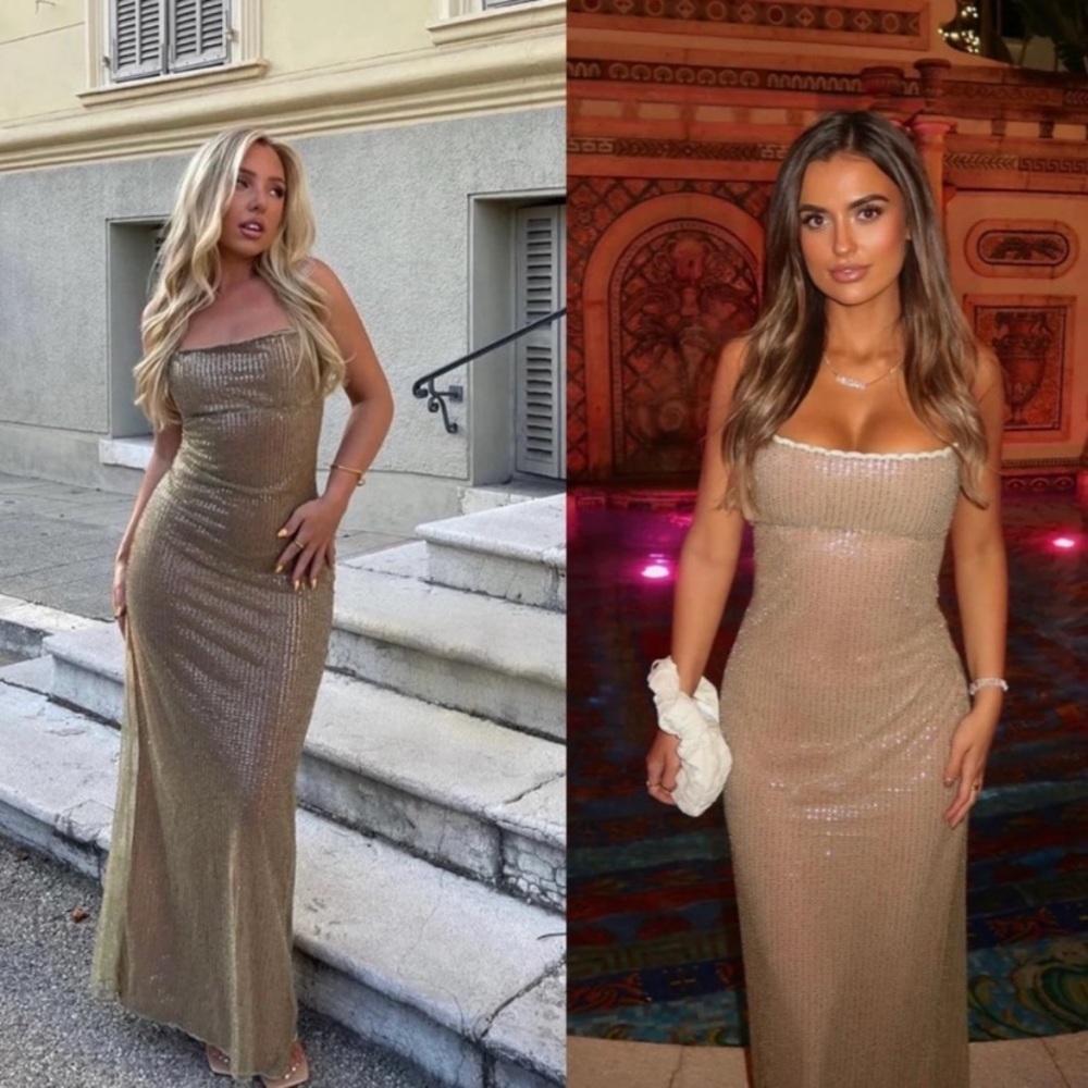 LIMITED EDITION House of CB 'Alondra' Cafe Au Lait Beaded Maxi Dress NWOT size L - Picture 15 of 16